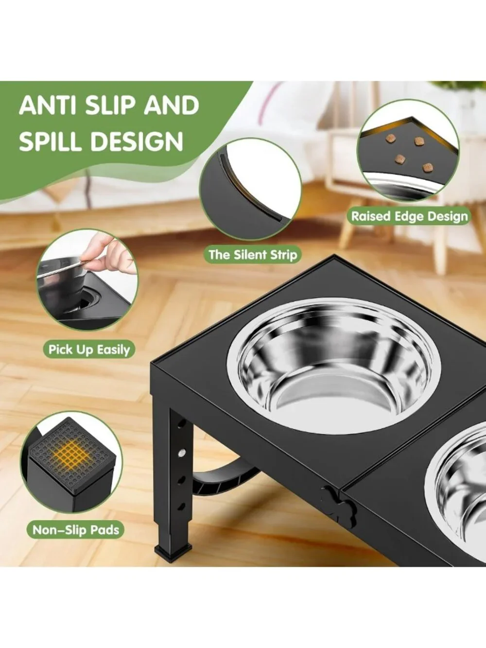 Adjustable Elevated Dog Bowls for Large Breeds - Stainless Steel Pet Feeder